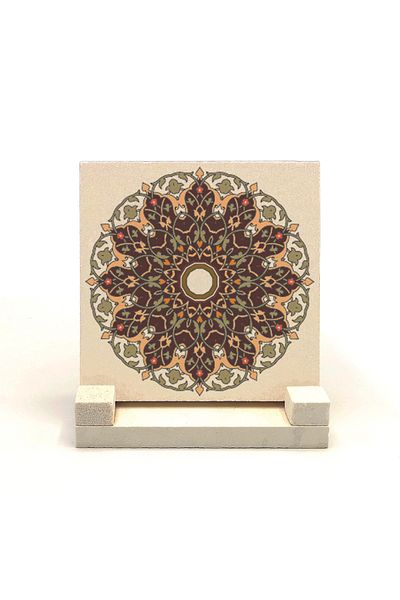 Sadrazam Suport de birou din piatră naturală imprimat cu model Rumi 10x10 Kd-58