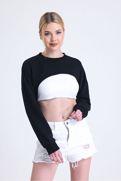MuuBs Gumi Front Short 3 Thread Crew Neck Super Crop Sweatshirt
