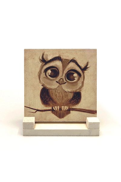 Sadrazam Owl Printed Natural Stone Desktop 10x10 Krg-163