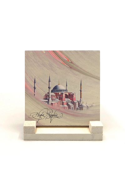 Sadrazam Suport de birou din piatră naturală imprimat Moscheea Hagia Sofia 10x10 Krt-2