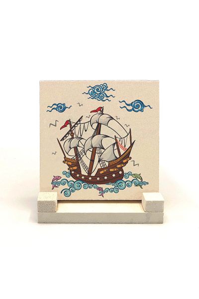 Sadrazam Ship Printed Natural Stone Desktop 10x10 Krg-130