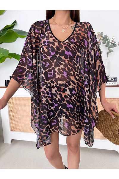 PASHPAL V-Neck Leopard Printed Chiffon Pareo