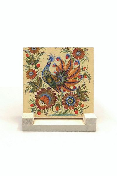 Sadrazam Peacock Printed Natural Stone Desktop 10x10 Krg-160
