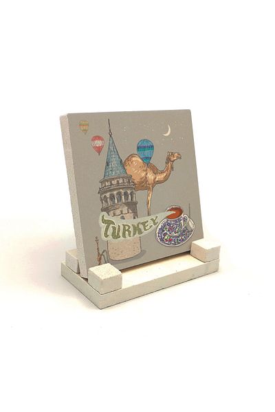 Sadrazam Suport de birou din piatră naturală imprimat Turnul Galata 10x10 Krt-26