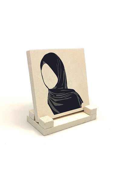 Sadrazam Suport de birou din piatră naturală imprimat cu desen Hijab 10x10 Krg-91