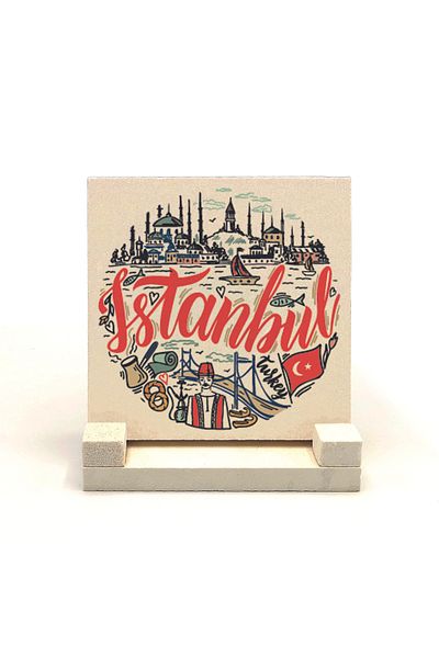 Sadrazam Istanbul Symbolic Places Printed Natural Stone Desktop 10x10 Krt-32
