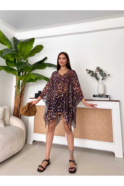 PASHPAL V-Neck Leopard Printed Chiffon Pareo