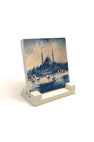Sadrazam Eminönü New Moschee Imprimat Piatră Naturală Desktop 10x10 Krt-42