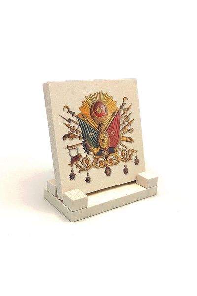 Sadrazam Ottoman Coat of Arms Printed Natural Stone Desktop 10X10 Krt-87