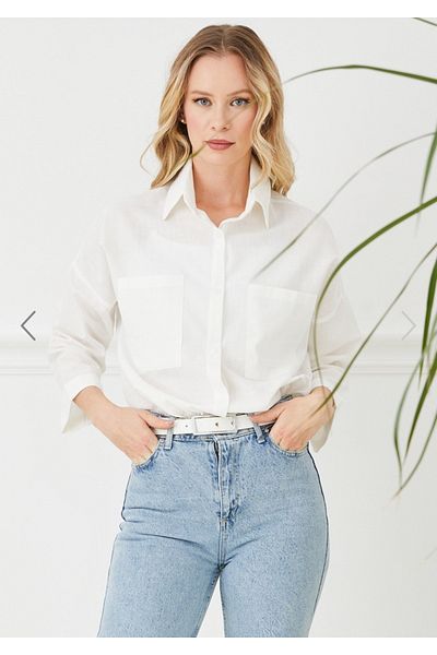 Alegante Women's Oversize Ecru Color Linen Woven Cotton Shirt