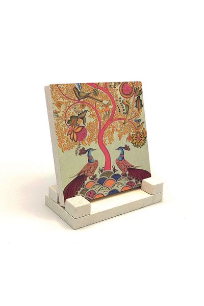 Sadrazam Peacocks Printed Natural Stone Desktop 10x10 Krg-161