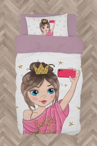 Generic Brand BABY AND KIDS ROOM Selfie Princess Girl Patterned Duvet Cover Set