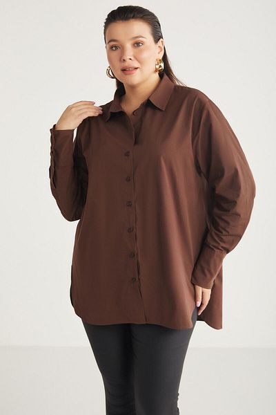 ETHIQUET Koszula damska Amarabb wykonana w 100% z bawełny organicznej, oversize fit, brązowa, duży rozmiar, z mankietami z popeliny