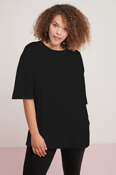ETHIQUET Gabrıelle Damen-T-Shirt mit Rundhalsausschnitt, Übergröße, einfarbig, Schwarz, Übergröße