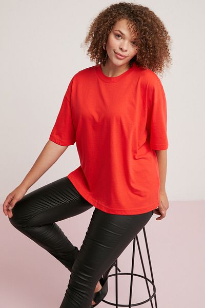 ETHIQUET Allison Damska - 100% Bawełna Oversize Okrągły Dekolt Podstawowa Czerwona Duży Rozmiar T-shirt