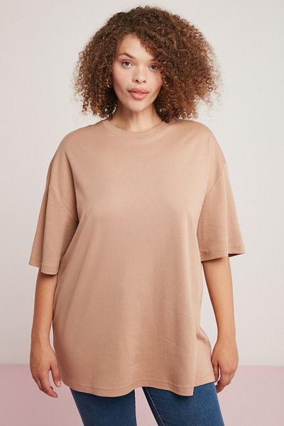 ETHIQUET Modest Vivian Women - 100% Organic Cotton, Crew Neck, Oversize Fit, Brown, Plus Size T-shirt
