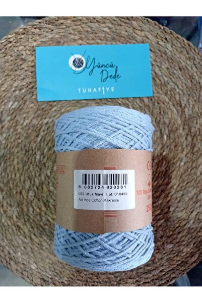 aldemir خيط مكرامية قطنية رفيعة لصنع قبعة صيفية 22 خيط مكرامية أزرق أفقي 250 جرام 300 متر