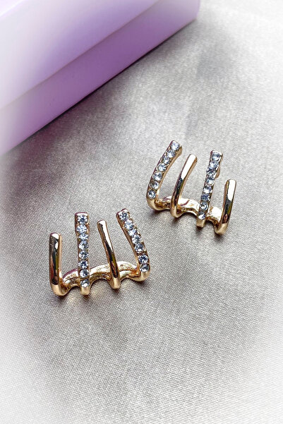 roshel Taşlı Pençe Küpe gold altın gümüş renk