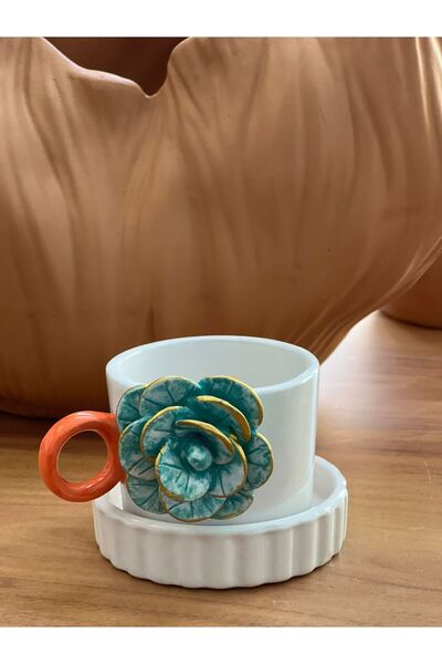 MeGgDecor Turquoise Rose Cup Mug with Coaster