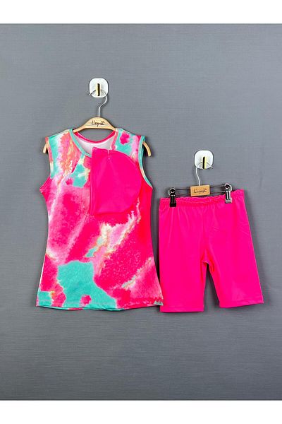 Bilge Trend 3-Piece Tie-Dye Patterned Hijab Swimsuit Set for Girls - Top, Bonnet, Leggings