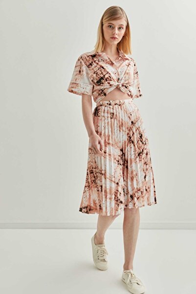 Vitrin Γυναικεία φούστα καμπάνα με καφέ σχέδιο