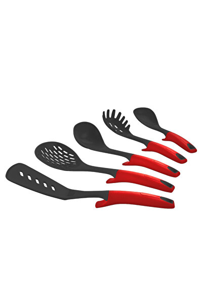 LUCKYHOMES 6-Piece Teflon Serving and Cooking Set - Special Hanging and Stand Ladle, Colander, Spatula and Pasta Ladle