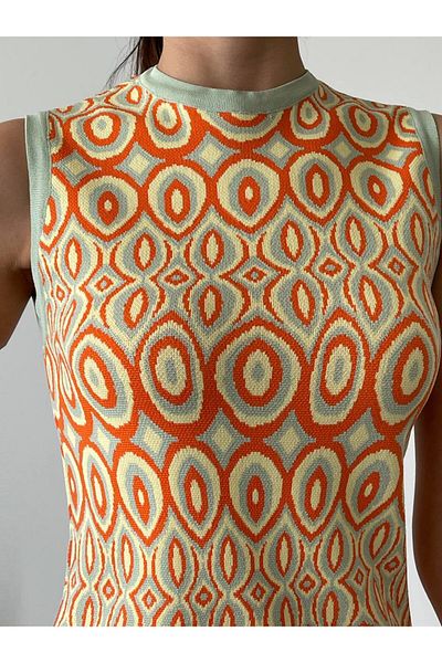 Laluvia Mintgrünes, gemustertes ärmelloses Strickkleid