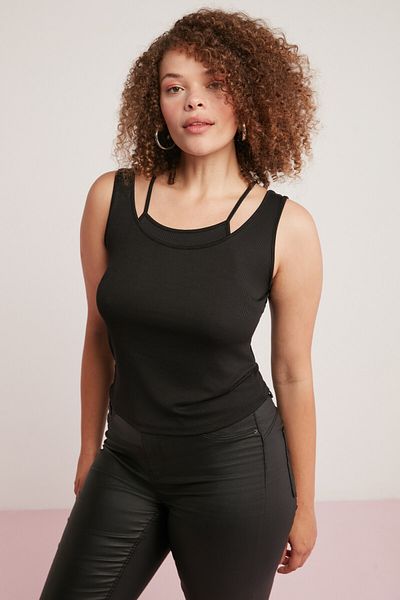 ETHIQUET Chrıstına Women's Cotton Full Wrap-Around Body Ribbed Asymmetric Collar Knitted Black Large Size Undershirt