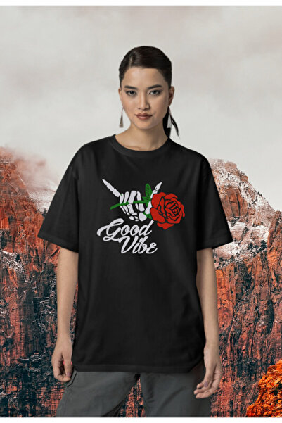 Generic Brand Good Vibes Printed Oversize Cotton T-shirt