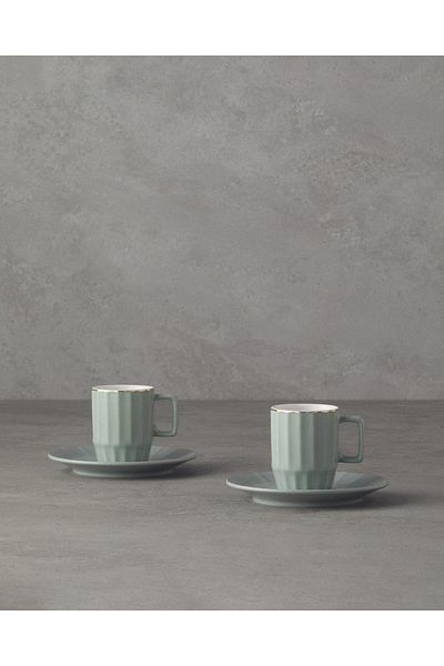 English Home Angely New - 2 Person Bone China Coffee Cup Set, Gray