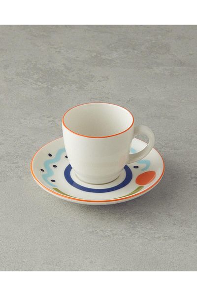 English Home Mixed Lines Porcelain 4 Piece 2-Person Coffee Cup Set 90ml Colorful