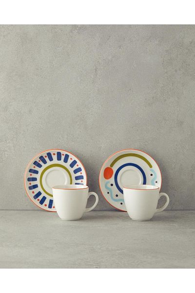 English Home Mixed Lines Porcelain 4 Piece 2-Person Coffee Cup Set 90ml Colorful
