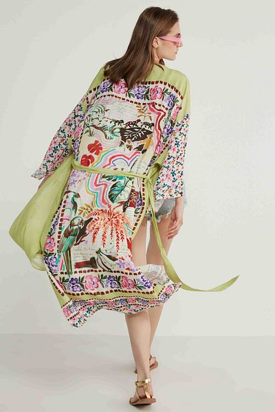 Vitrin Gemusterter Viskose-Kimono mit Seitenschlitzen
