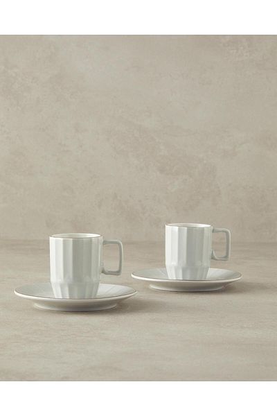 English Home Angely New - 2 Person Bone China Coffee Cup Set, Gray