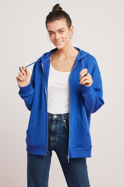 ETHIQUET Oynx Women's Cotton Fleece Inside Soft Hooded Oversize Fit Double Pocket Saks Blue Sweatshirt