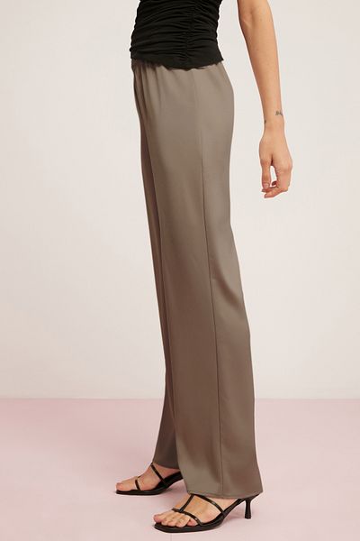 ETHIQUET Jeanne Damen-Flush-Hose aus Viskose-Satin, leicht drapiert, elastische Taille, weites Bein, ausgestellte Nerzhose