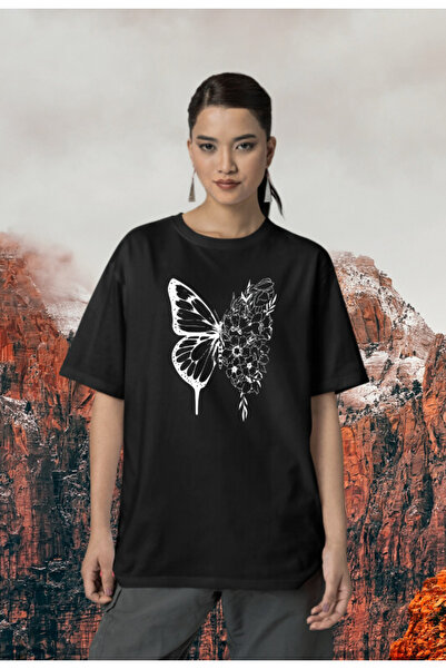 MATK MODASI Tricou oversize din bumbac cu imprimeu fluture