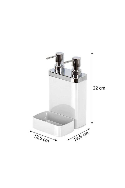 esdekor Viva Yaşa Double Liquid Soap Dispenser with Removable Sponge Holder White Plastic 12,5x13,5cm Kitchen 1 Piece