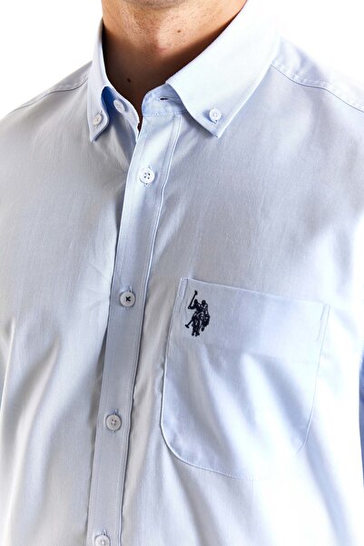 U.S. Polo Assn. Düğmeli Yaka Kollu Beyaz Reular Erkek Gömlek %100 Pamuk 1829949