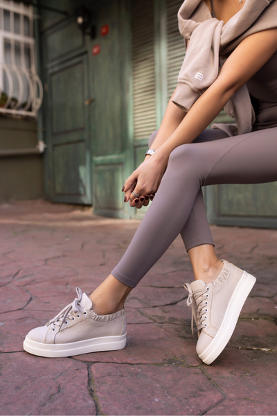 ANGELİNA JONES GWEN KADIN BEJ KETEN LASTIKLI SNEAKER