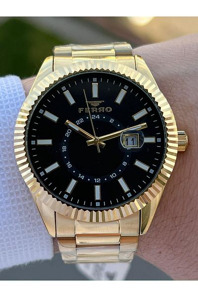 FERRO 30 Mt Waterproof Men's Wrist Watch with Steel Cord Calendar EFM11288-B2