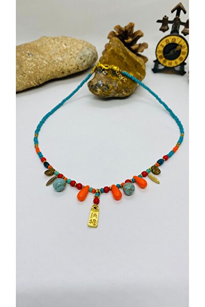 Porsuk Alternatif Handmade Design Natural Stone Necklace with Brass Apparatus