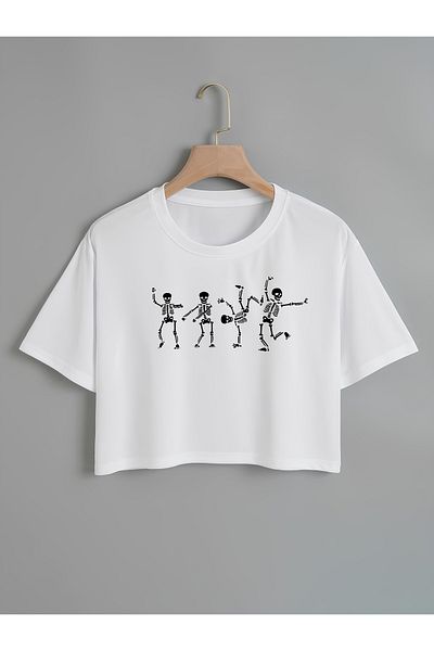 Mad&Calf Γυναικείο T-shirt με στάμπα Skeleton Crew Neck Crop