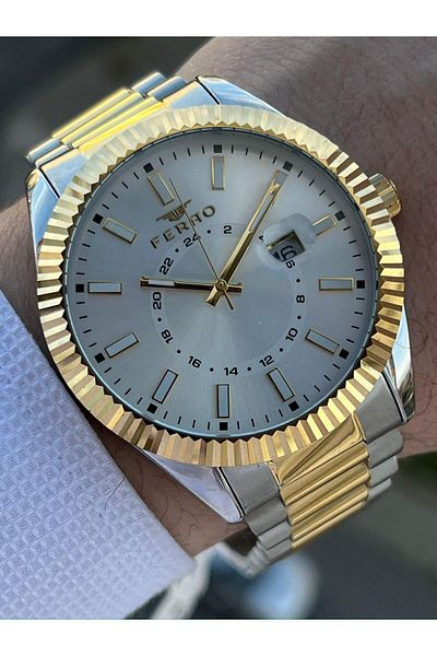 FERRO 30 Mt Waterproof Men's Wrist Watch with Steel Cord Calendar EFM1128-D