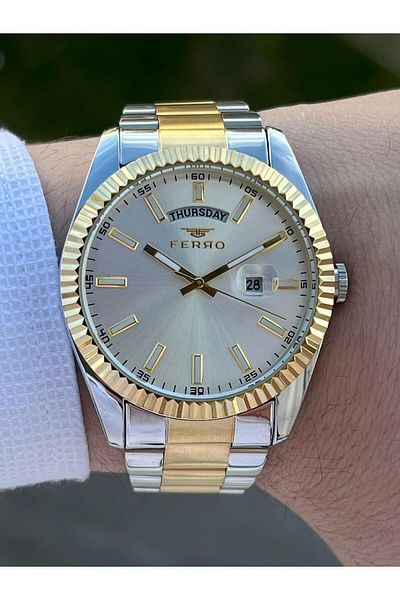 FERRO 30 Mt Waterproof Men's Wrist Watch with Steel Cord Calendar EFM1128-D