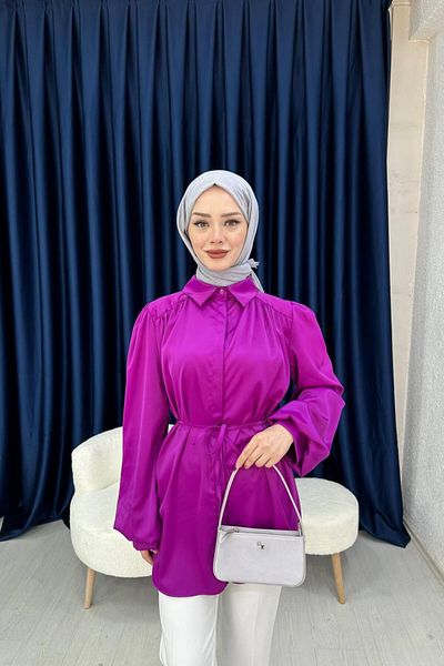 lurex moda Cămașă din satin cu mânecă cu balon