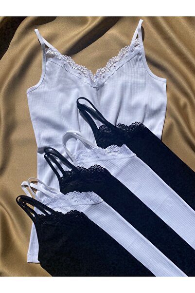 LEYNA BUTİK Жіночі 6 штук бавовняні, еластичні, з мереживом, рибана майки (3 ...