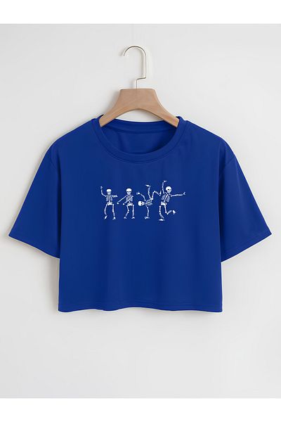 Mad&Calf Tricou de damă cu imprimeu schelet cu decolteu rotund