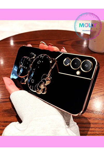 Molly Tecno Pova 4 PRO İçin Siyah Hello Kitty Standlı Gold Detaylı Lüks Silik...