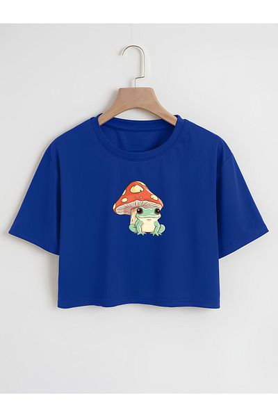 Mad&Calf Tricou cu decolteu cu decolteu cu imprimeu cu broaște pentru femei